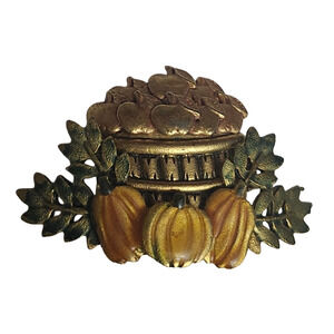 Vtg Kenneth Cole New York KC Enamel Pumpkin Apple  Fall Harvest Pin Brooch